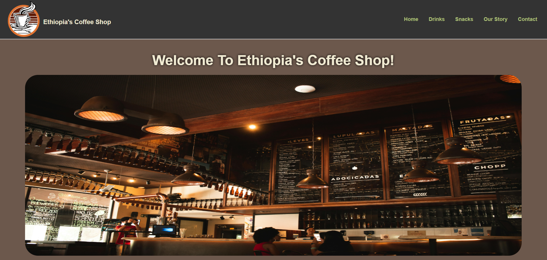 Screenshot of the coffee shop website