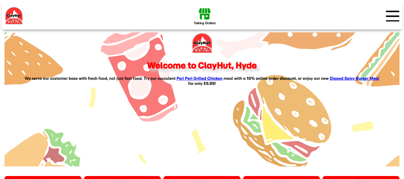 Screenshot of the takeaway website